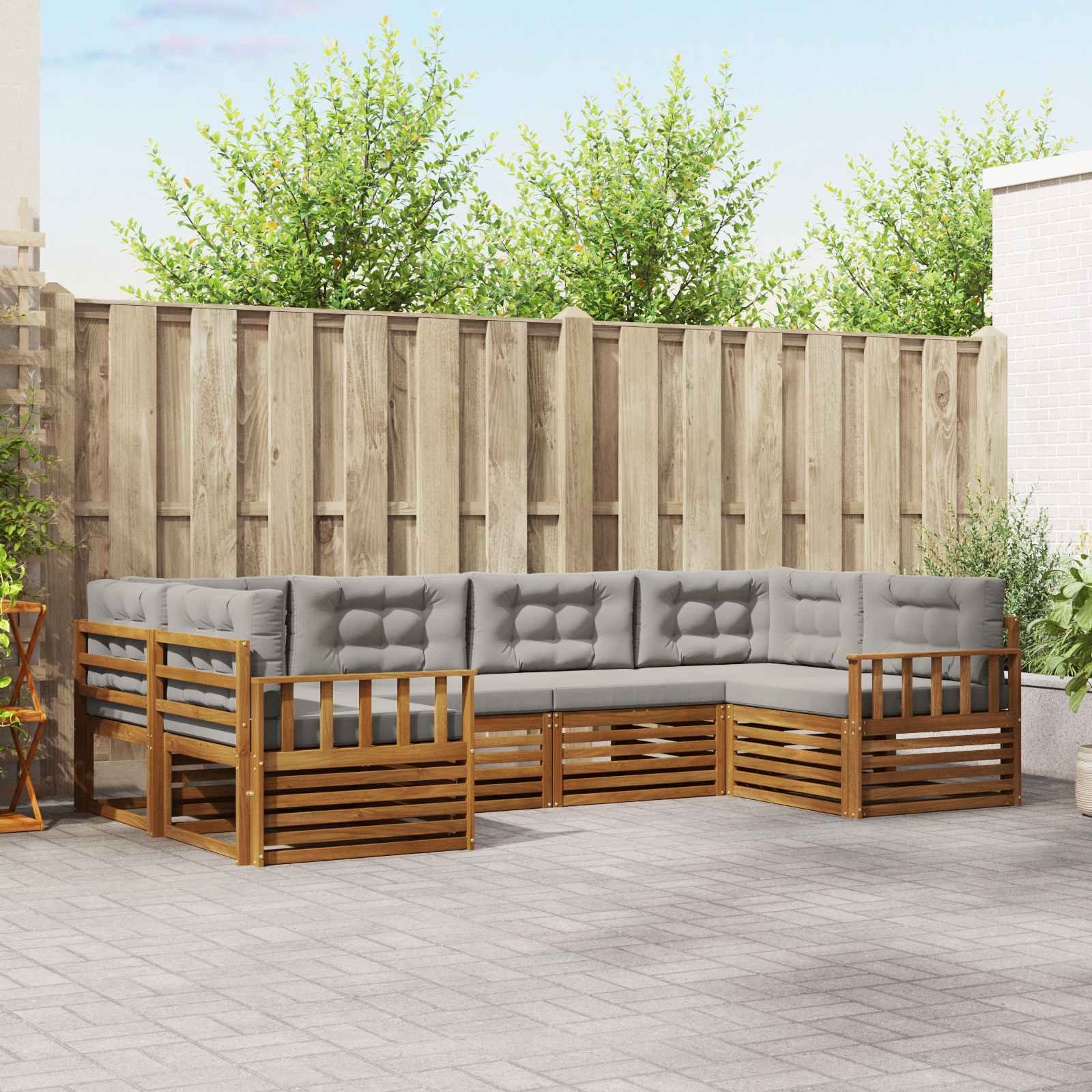 Sofa-Sets 6 pcs Natuurlijk en Lichtgrijs Massief Acaciahout