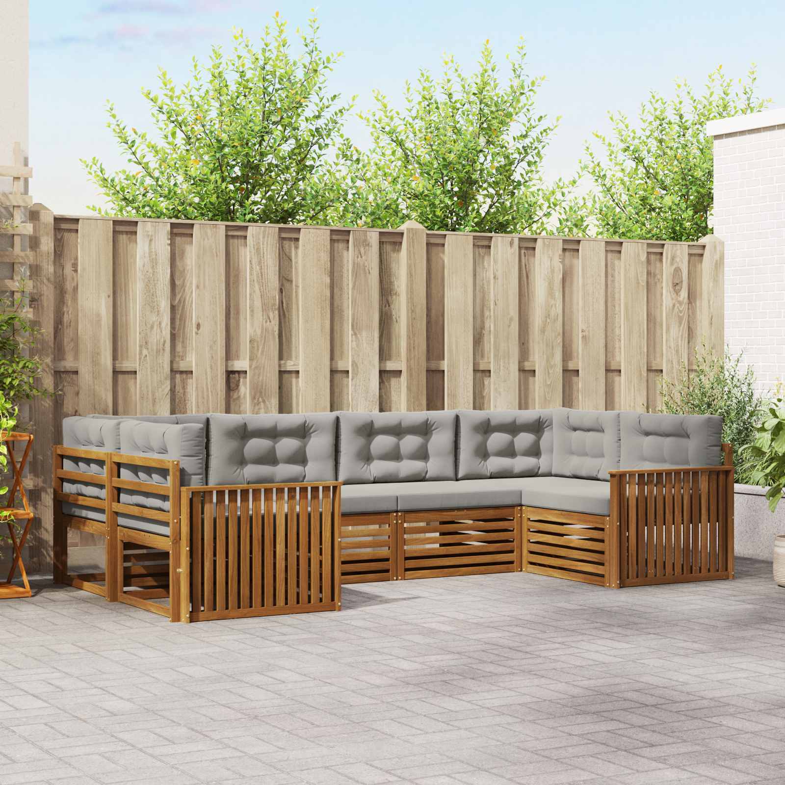 Sofa-Sets 6 pcs Natuurlijk en Lichtgrijs Massief Acaciahout image 1