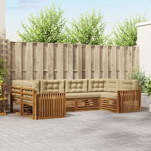 Zunanja garnitura za sedenje z blazino 6 pcs Naravna in bež