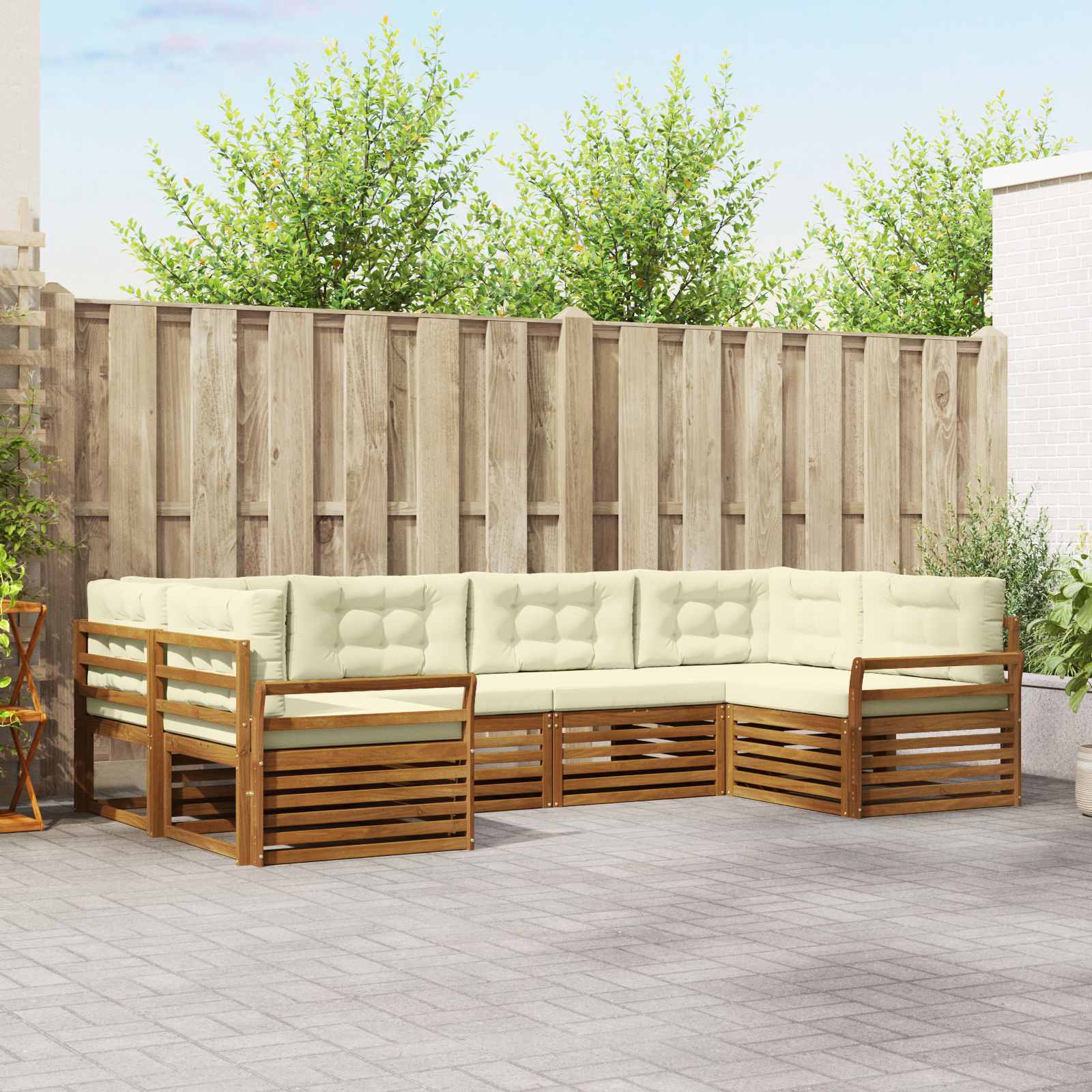 vidaXL Sofagarnituren 6 pcs Natur und Creme Massivholz Akazie