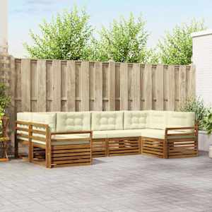 Zunanja garnitura za sedenje z blazino 6 pcs Naravna in smetana