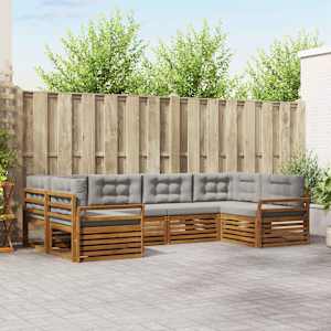 Zunanja garnitura za sedenje 6 pcs Naravna in svetlo siva