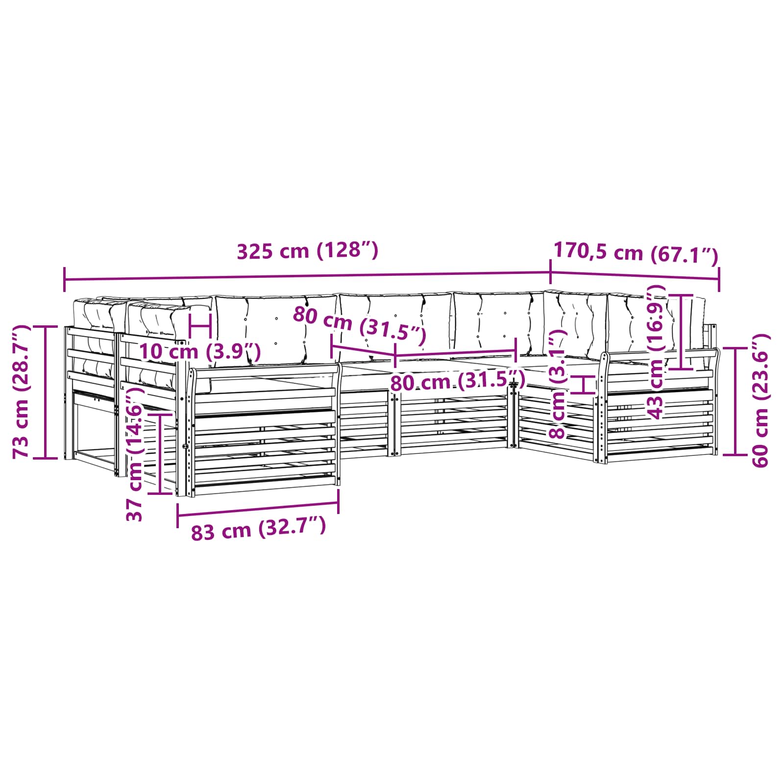 Sofa-Sets 6 pcs Natuurlijk en Antraciet Massief Acaciahout image 7