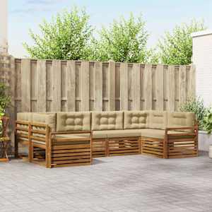 Zunanja garnitura za sedenje z blazino 6 pcs Naravna in bež