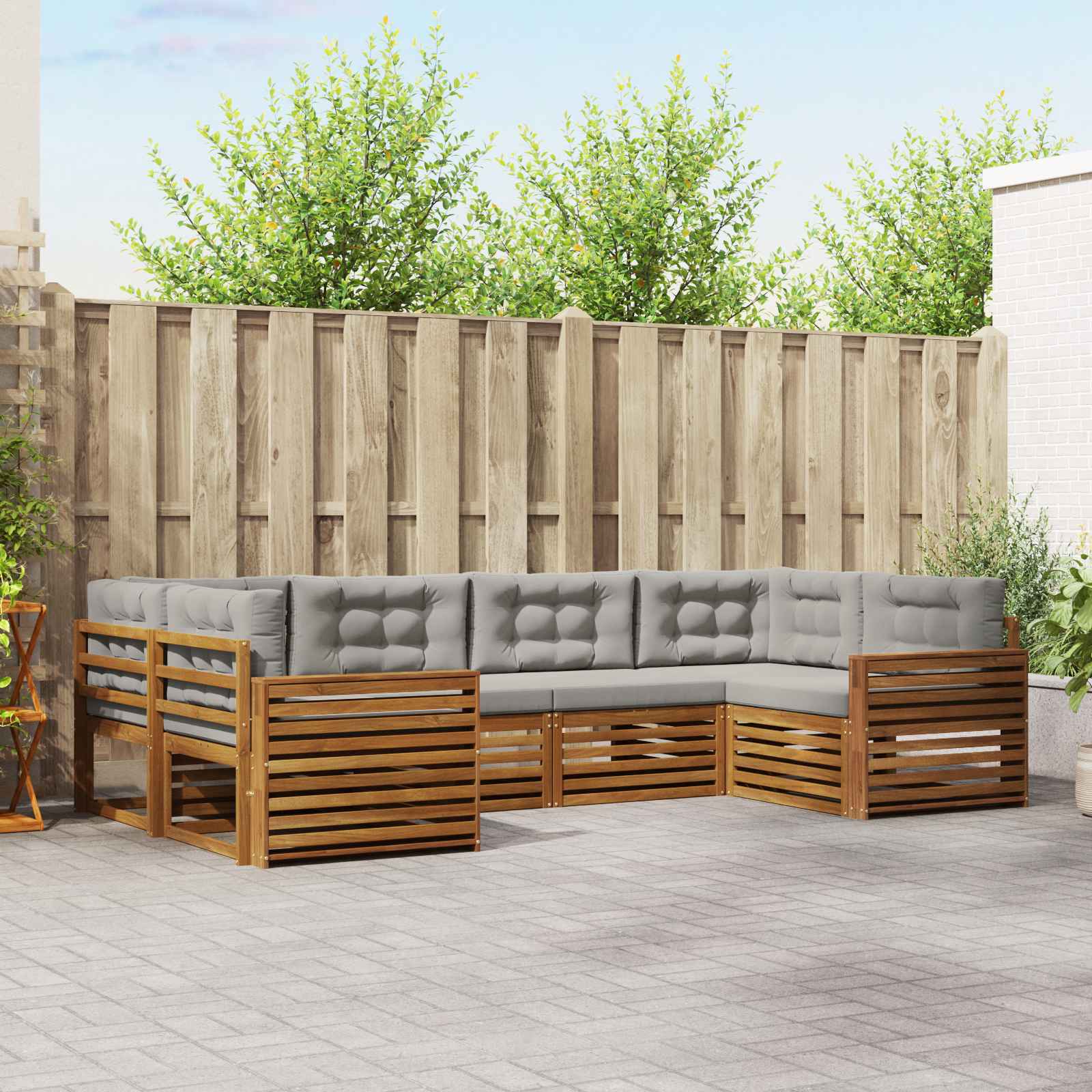 Zunanja garnitura za sedenje 6 pcs Naravna in svetlo siva