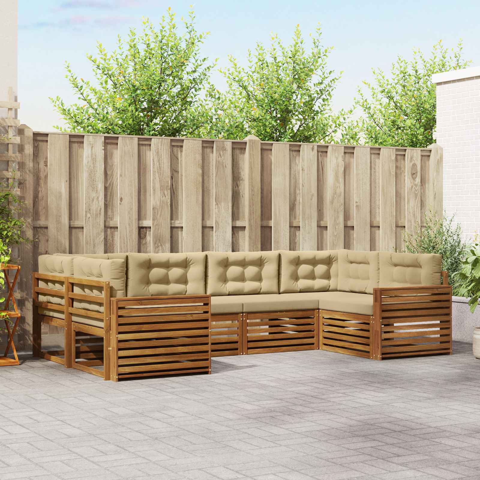 Zunanja garnitura za sedenje z blazino 6 pcs Naravna in bež