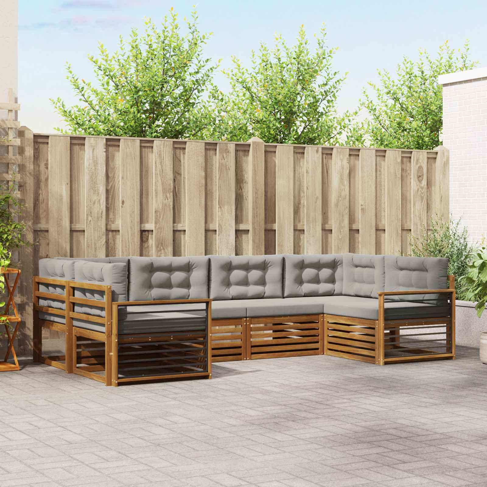 Sofa-Sets 6 pcs Natuurlijk en Lichtgrijs Massief Acaciahout