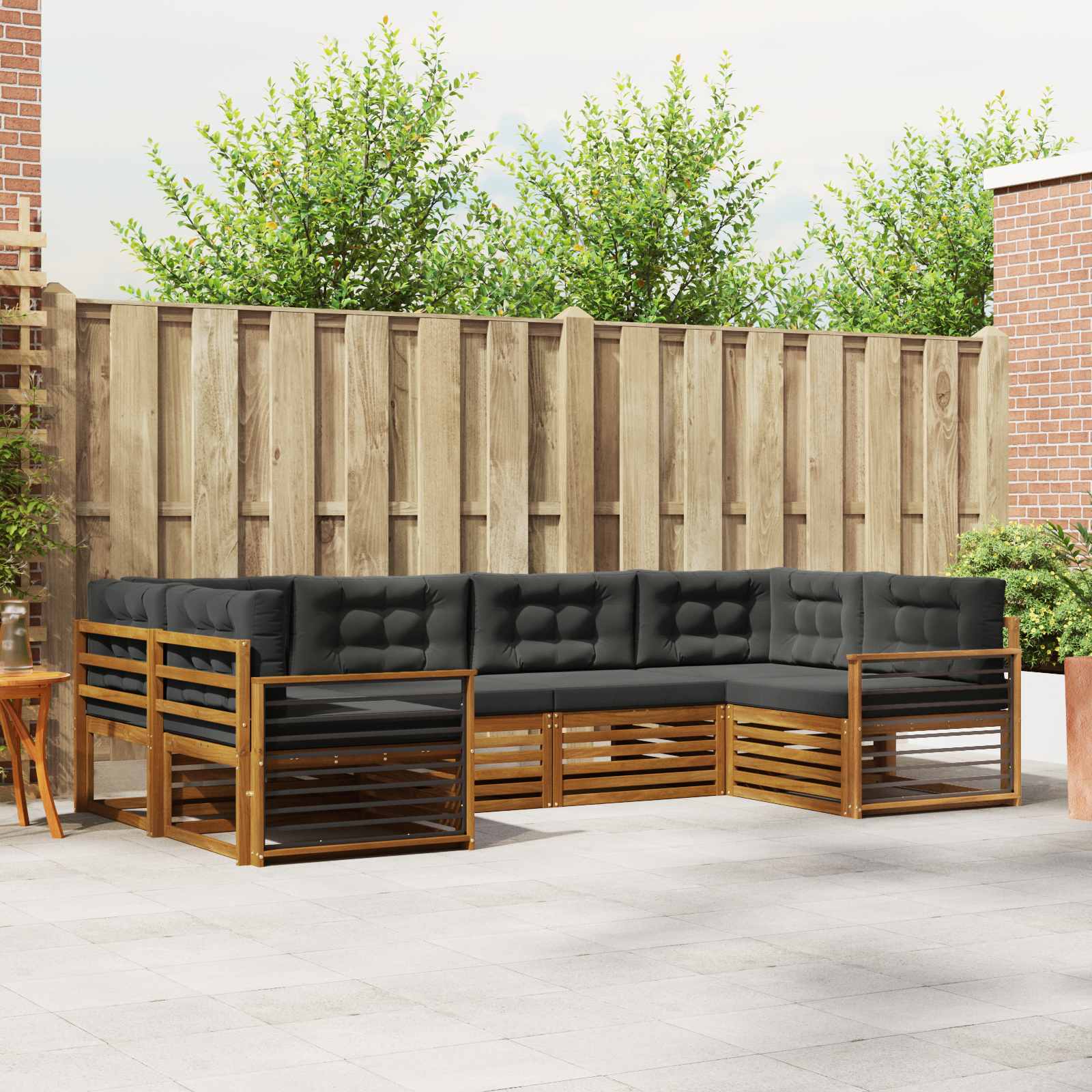 Sofa-Sets 6 pcs Natuurlijk en Antraciet Massief Acaciahout image 1