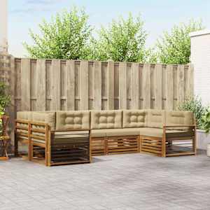 Zunanja garnitura za sedenje z blazino 6 pcs Naravna in bež