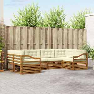 Zunanja garnitura za sedenje z blazino 6 pcs Naravna in smetana