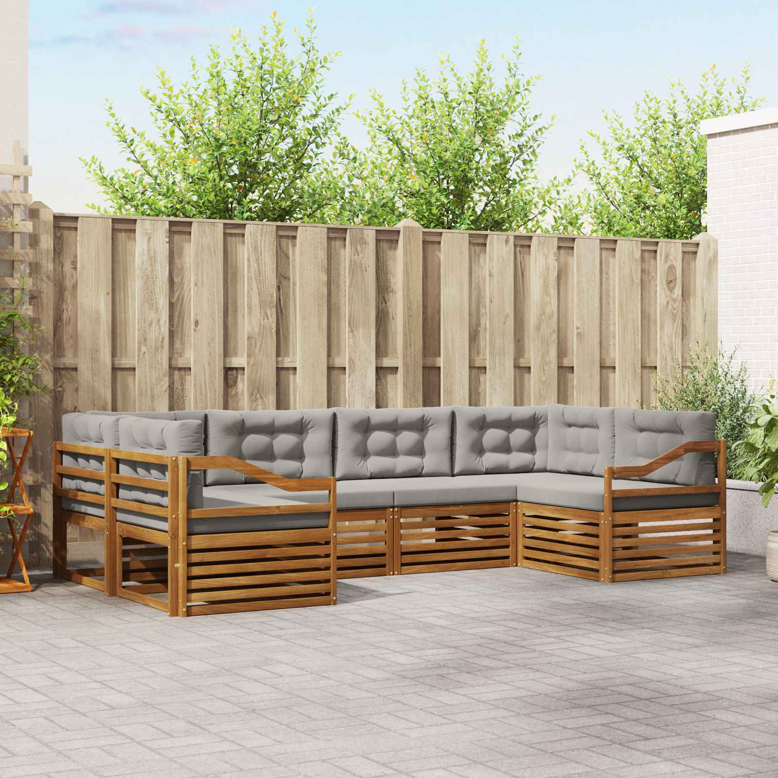 Sofa-Sets 6 pcs Natuurlijk en Lichtgrijs Massief Acaciahout image 1