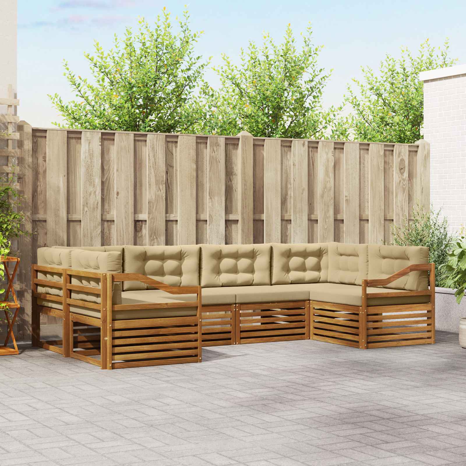 Sofa-Sets 6 pcs Natuurlijk en Beige Massief Acaciahout image 1