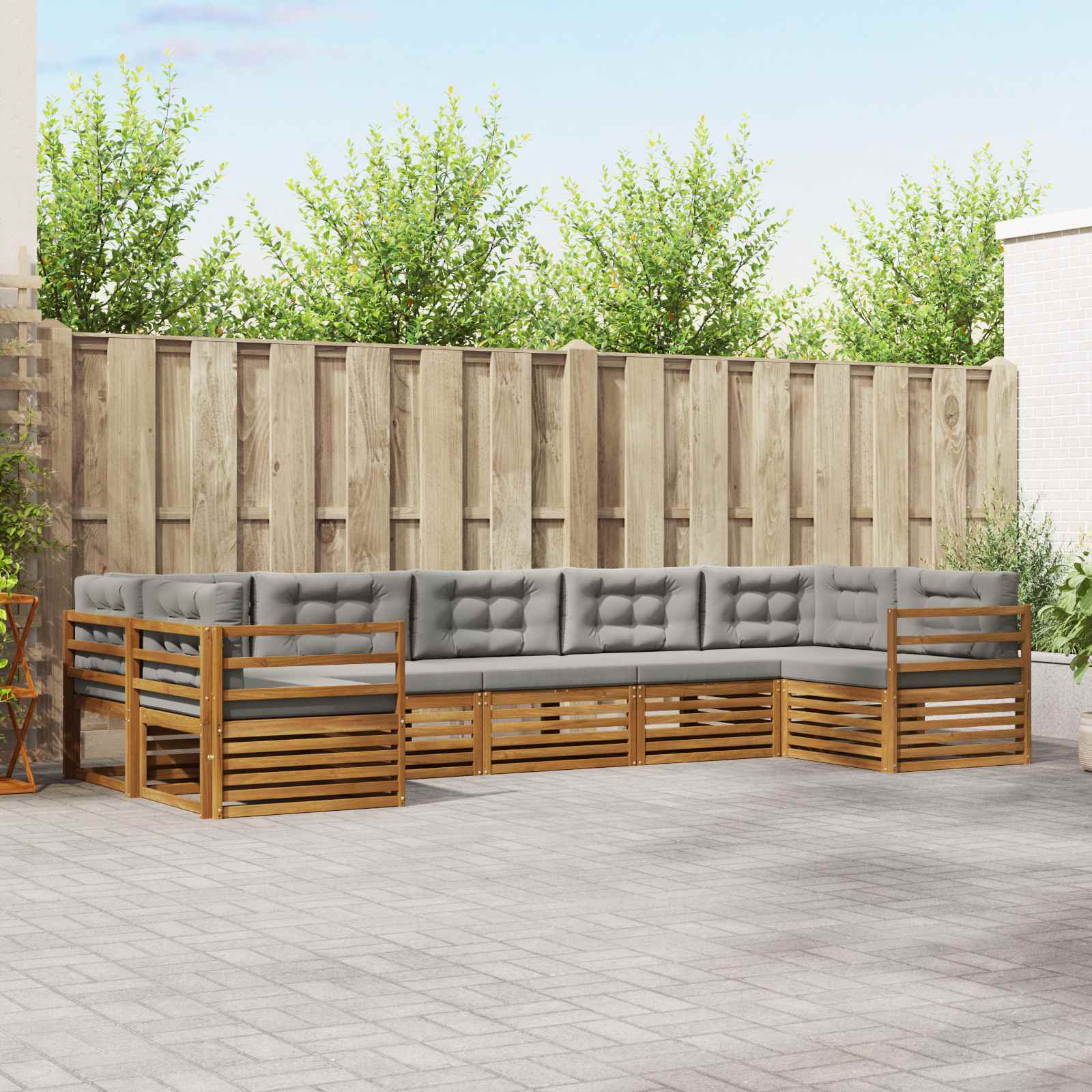 Sofa-Sets 7 pcs Natuurlijk en Lichtgrijs Massief Acaciahout image 1