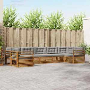 Zunanja garnitura za sedenje 7 pcs Naravna in svetlo siva