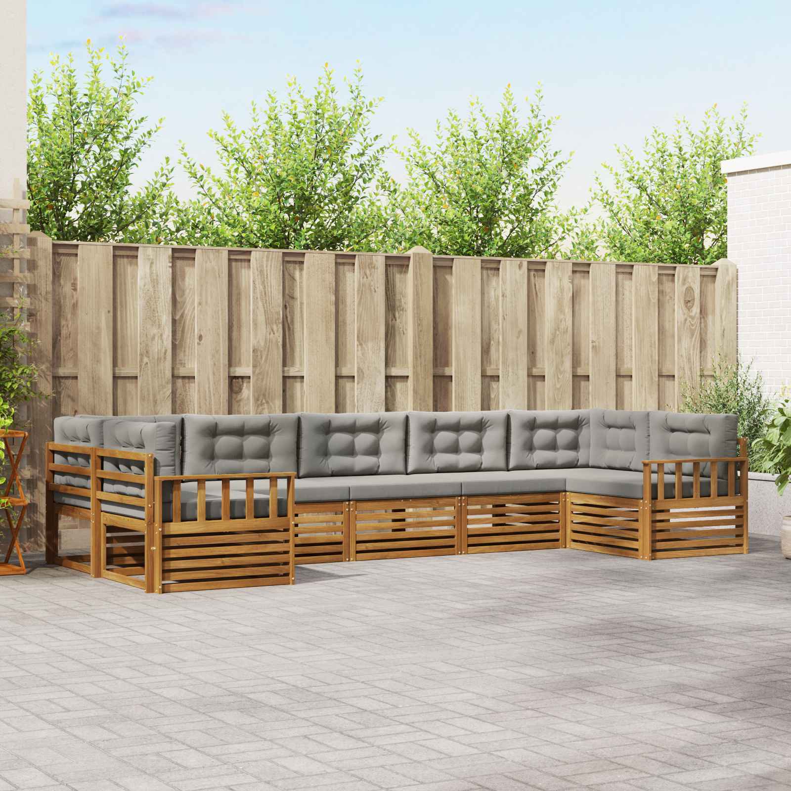 Sofa-Sets 7 pcs Natuurlijk en Lichtgrijs Massief Acaciahout image 1