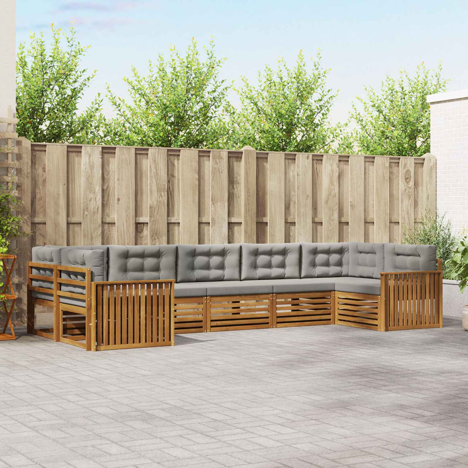 Sofa-Sets 7 pcs Natuurlijk en Lichtgrijs Massief Acaciahout image 1