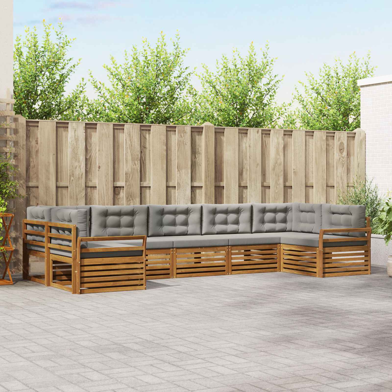 Sofa-Sets 7 pcs Natuurlijk en Lichtgrijs Massief Acaciahout image 1