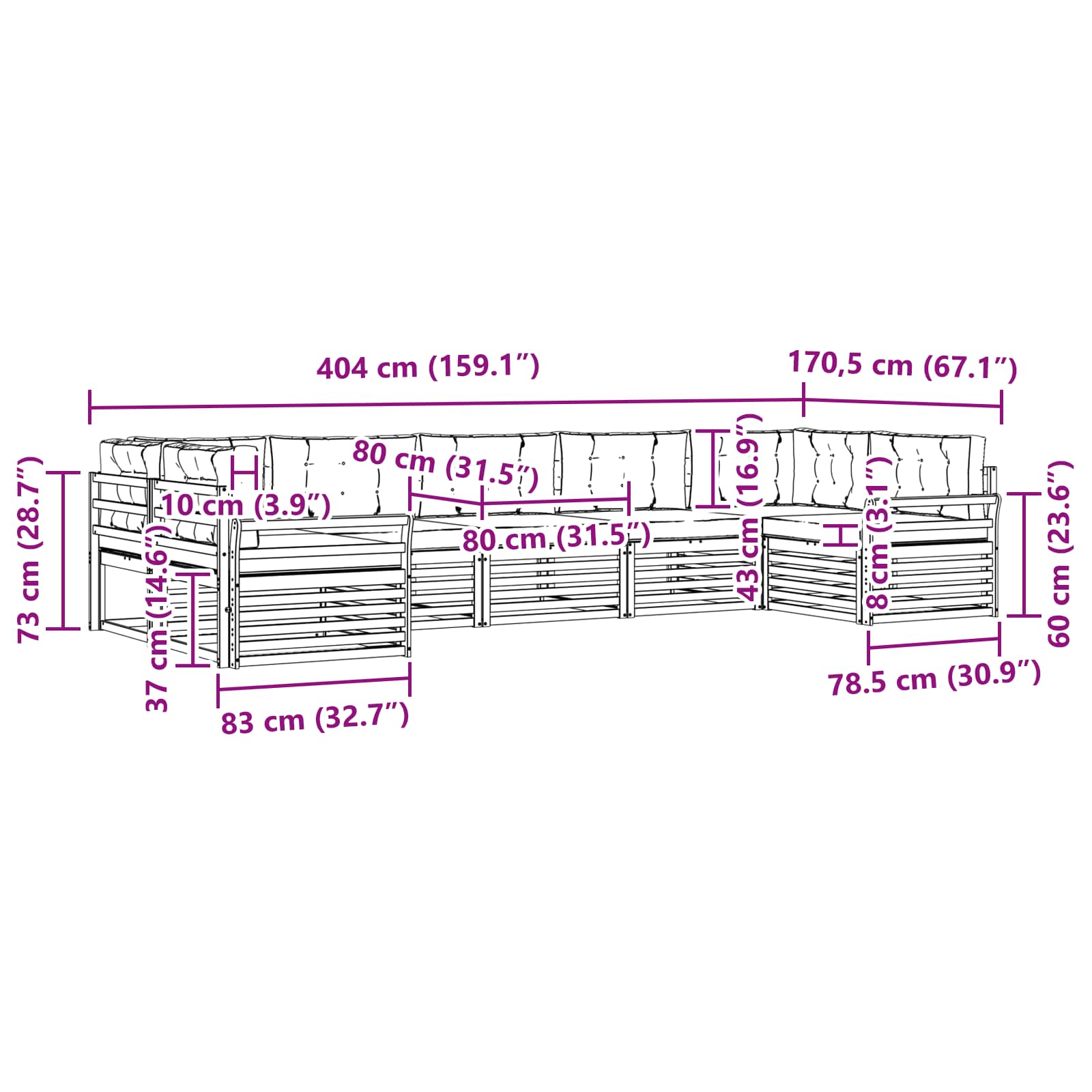 Sofa-Sets 7 pcs Natuurlijk en Lichtgrijs Massief Acaciahout image 7