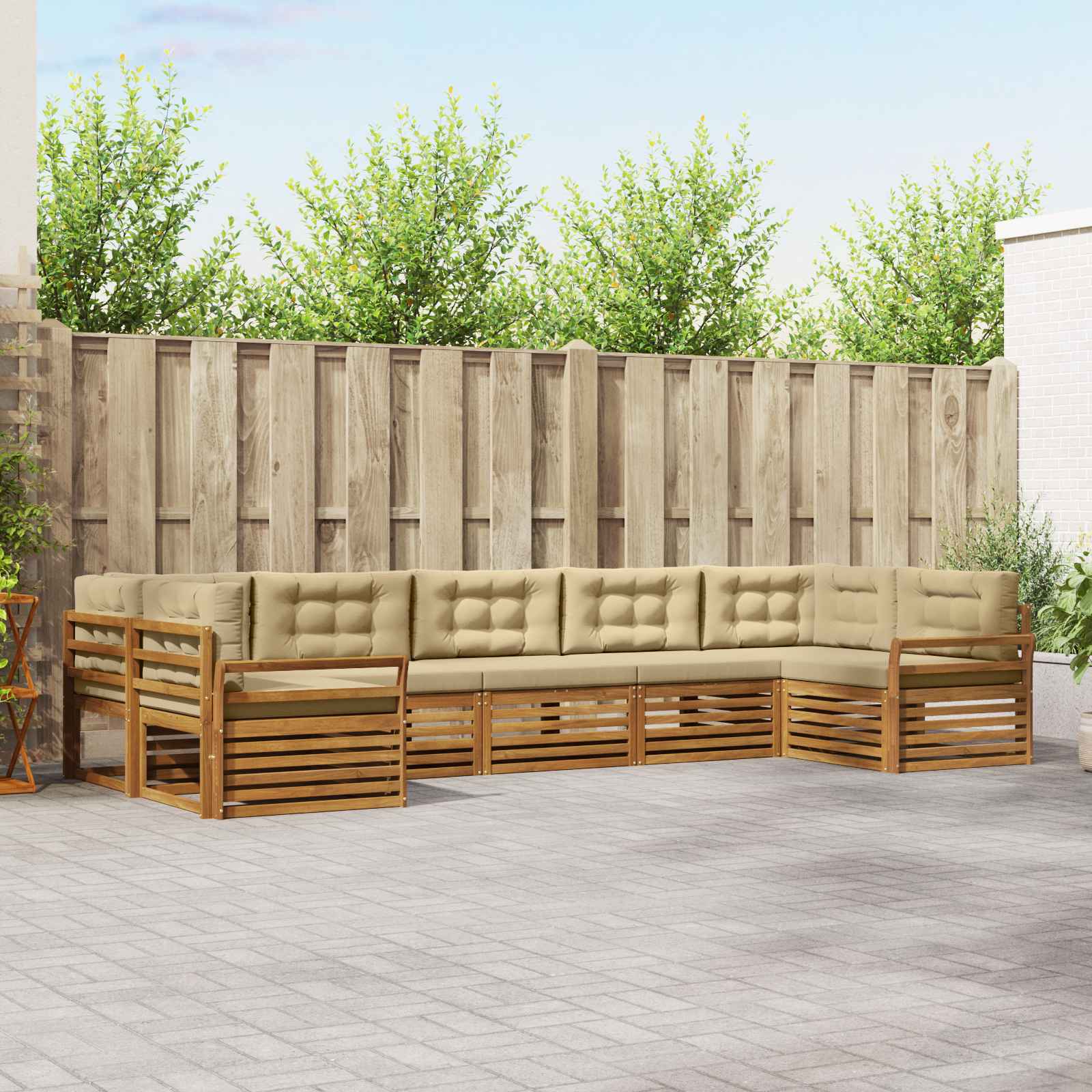 Sofa-Sets 7 pcs Natuurlijk en Beige Massief Acaciahout image 1