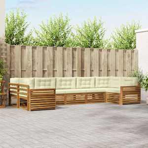 Zunanja garnitura za sedenje z blazino 7 pcs Naravna in smetana