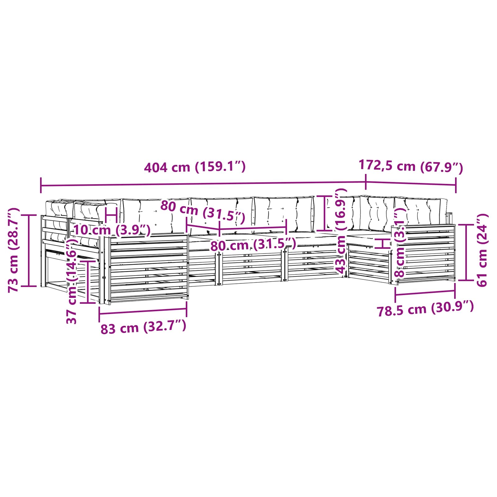 Sofa-Sets 7 pcs Natuurlijk en Lichtgrijs Massief Acaciahout image 7