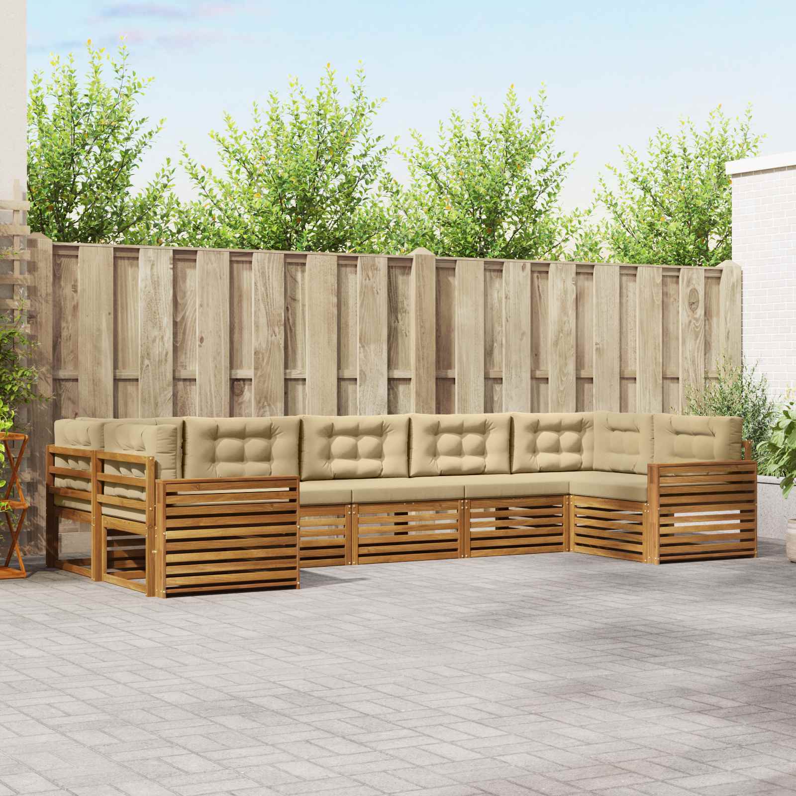 Sofa-Sets 7 pcs Natuurlijk en Beige Massief Acaciahout image 1