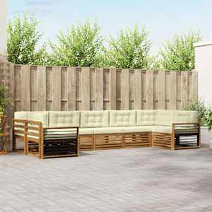 Zunanja garnitura za sedenje z blazino 7 pcs Naravna in smetana