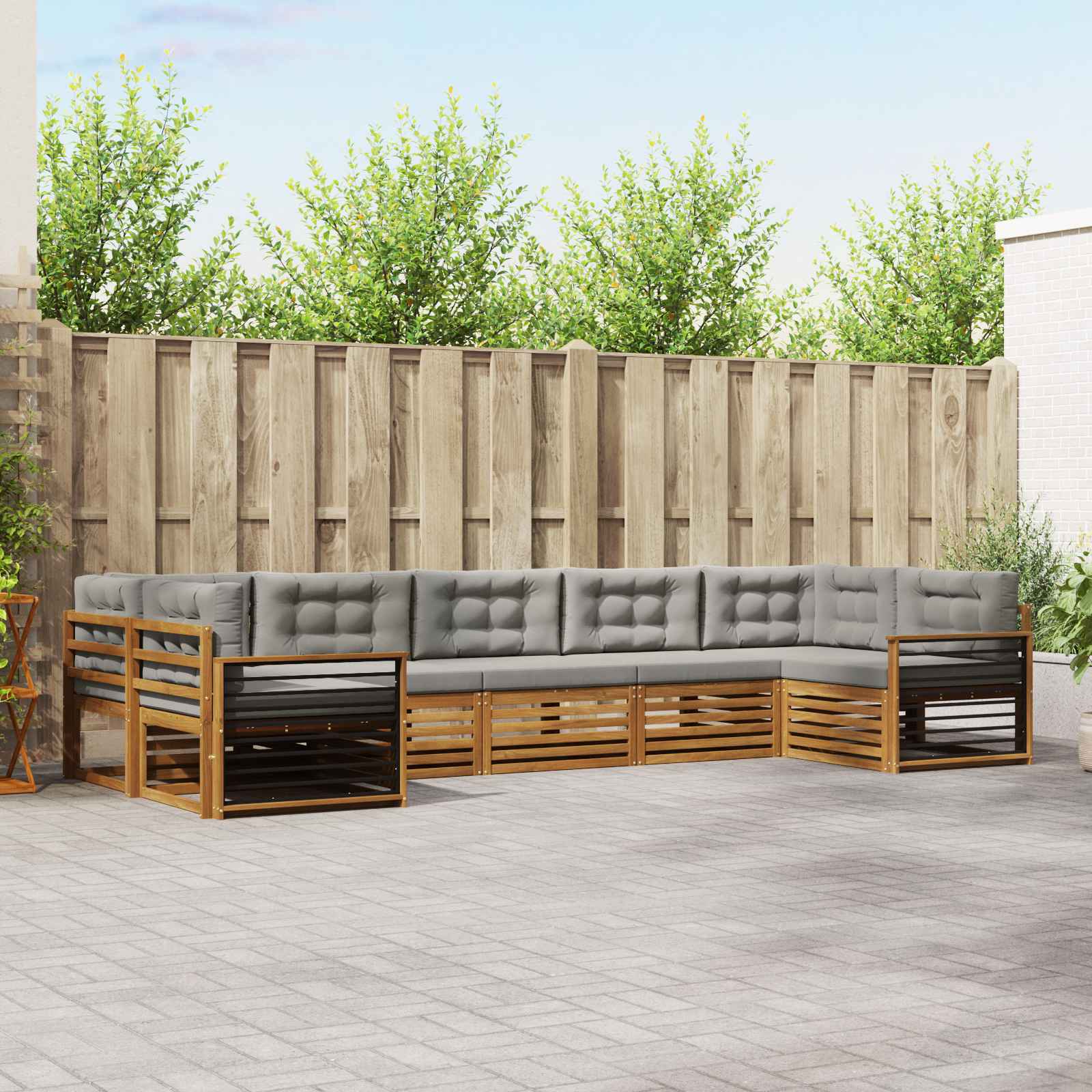 vidaXL Outdoor-Sofagarnitur mit Kissen 7 pcs Natürlich und Hellgrau