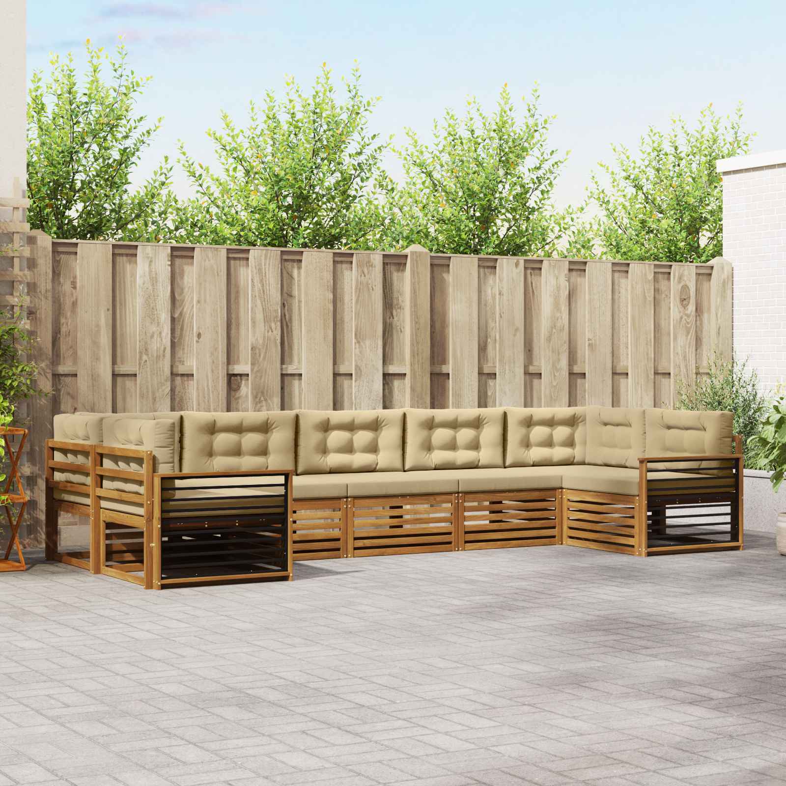 Sofa-Sets 7 pcs Natuurlijk en Beige Massief Acaciahout image 1