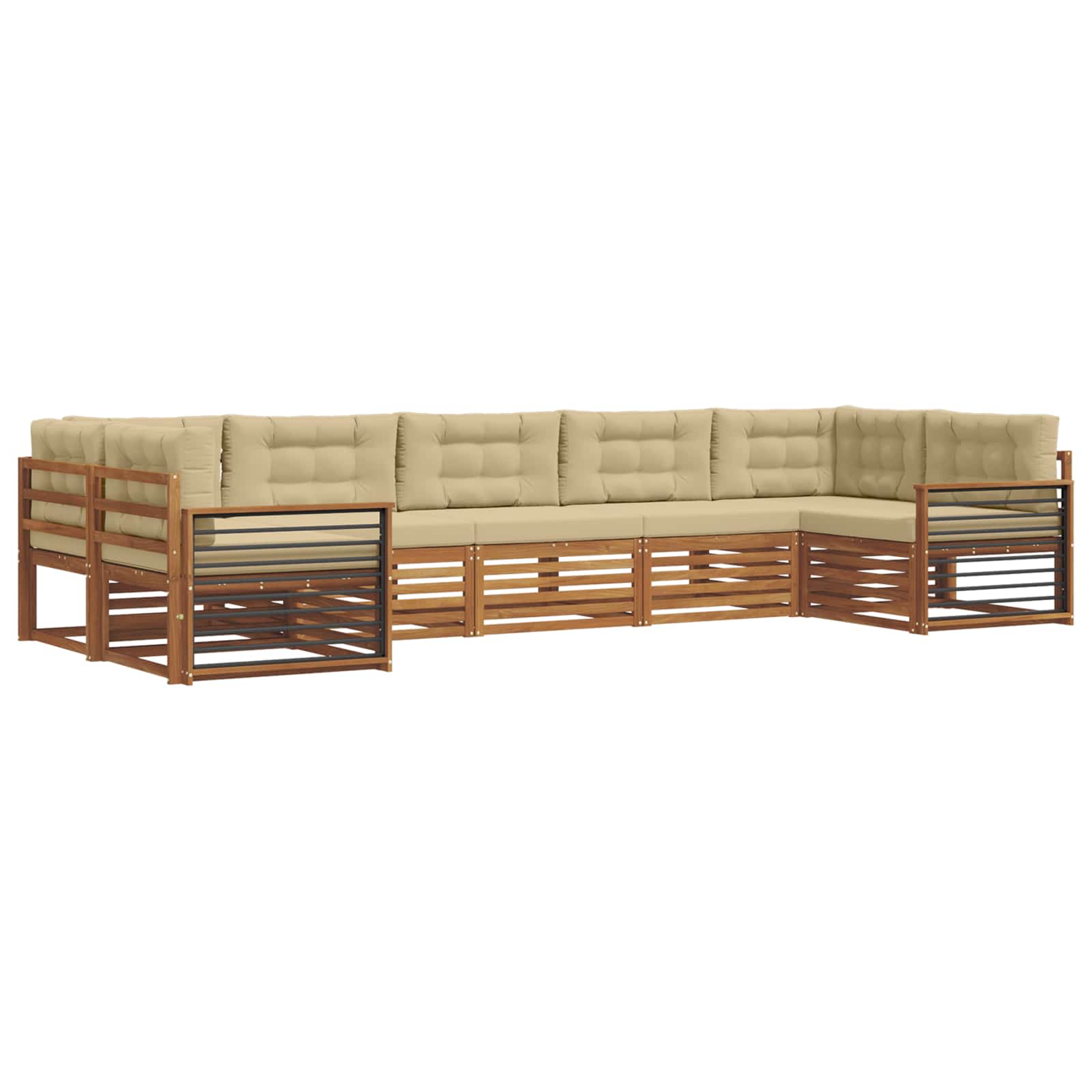 Sofa-Sets 7 pcs Natuurlijk en Beige Massief Acaciahout image 2