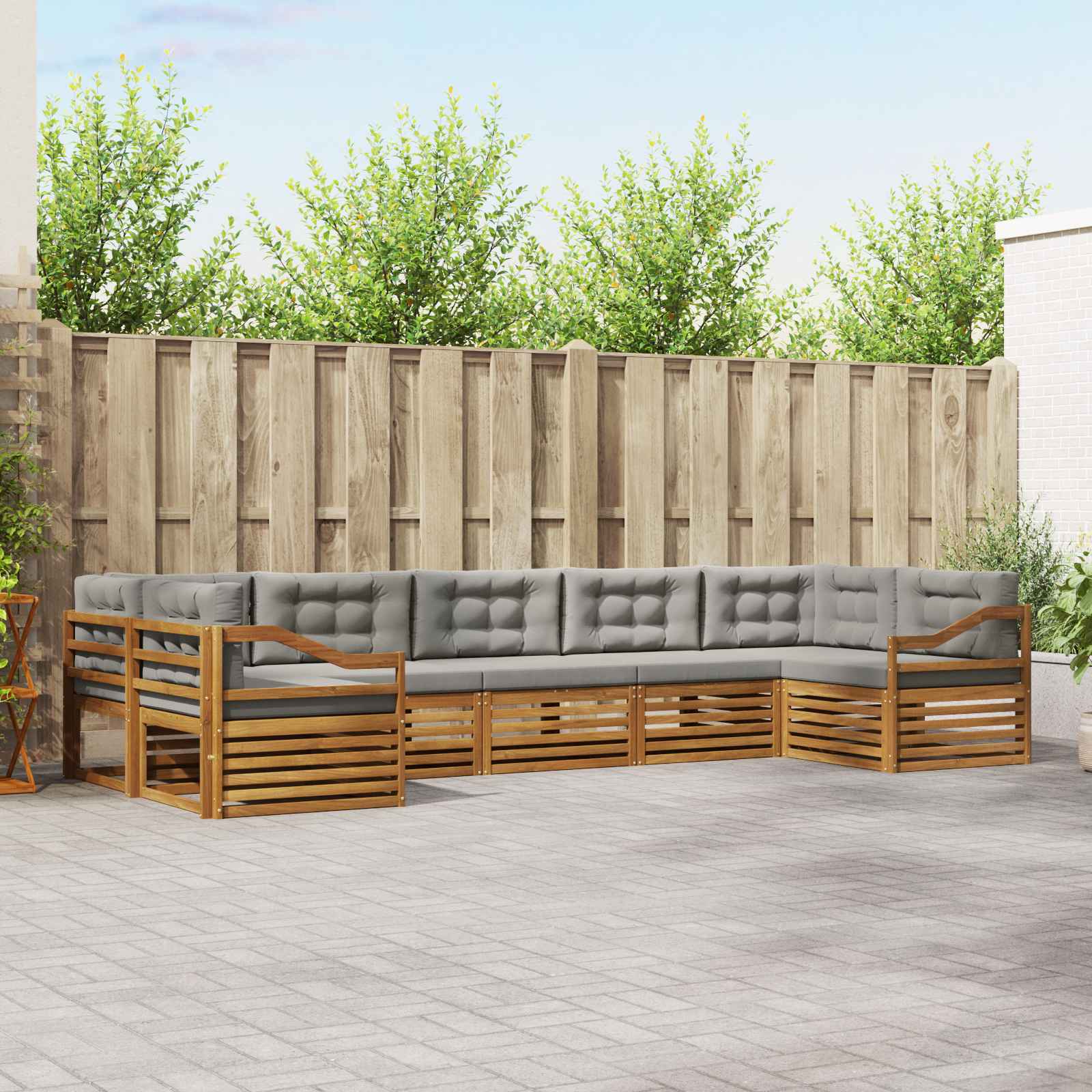 Sofa-Sets 7 pcs Natuurlijk en Lichtgrijs Massief Acaciahout image 1