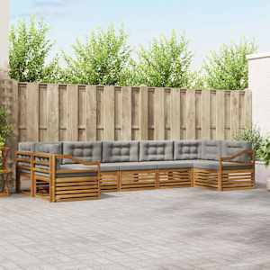 Zunanja garnitura za sedenje 7 pcs Naravna in svetlo siva