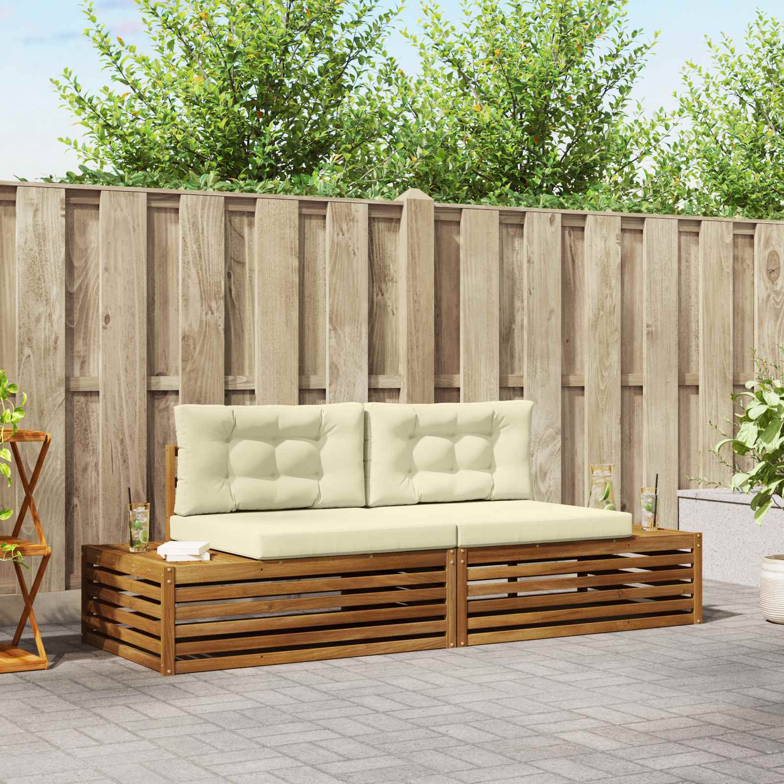 vidaXL Set de canapele de exterior Natural și Crem 203,5 x 83 x 73 cm