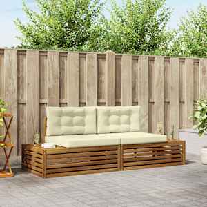 Zunanja garnitura za sedenje z blazino 2 Kos Naravna in smetana