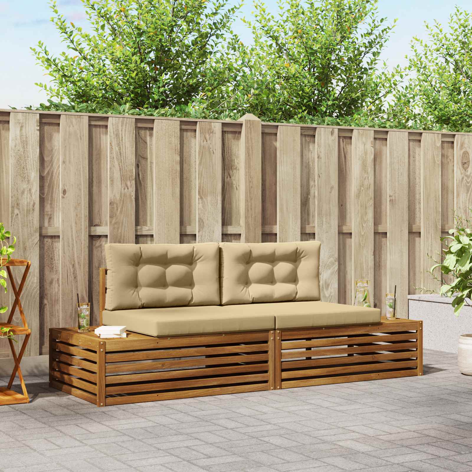 vidaXL Outdoor-Sofagarnitur mit Kissen 2 Stück Natur und Beige