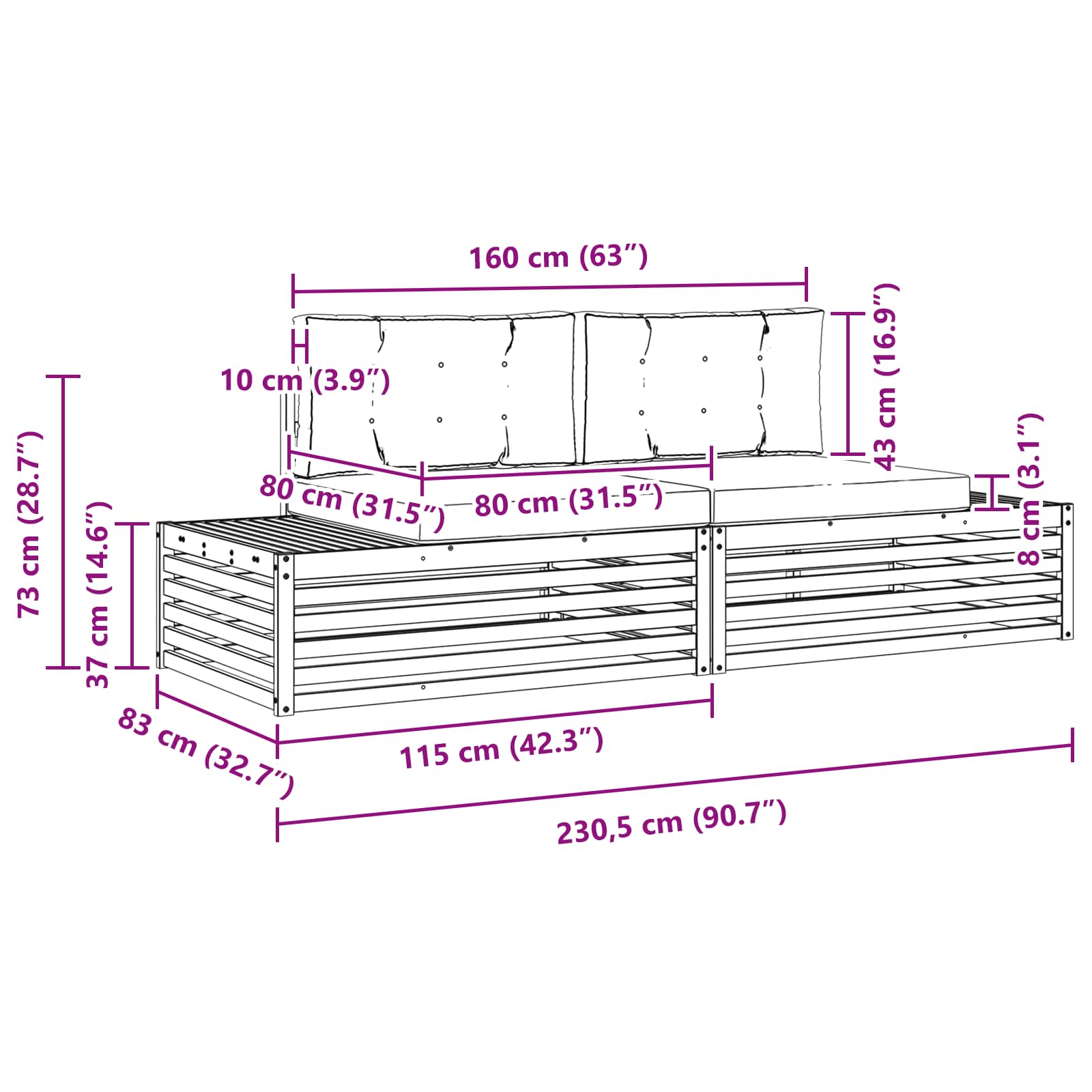 Zunanja garnitura za sedenje z blazino 2 Kos Naravna in bež - slika 8