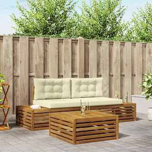 Zunanja garnitura za sedenje z blazino 3 Kos Naravna in smetana