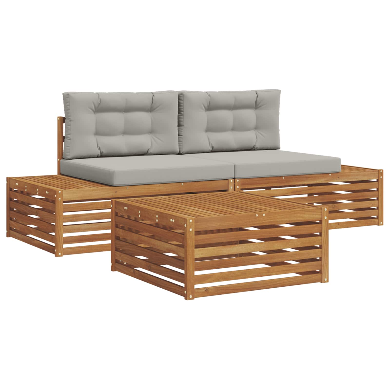 Thumbnail - vidaXL Outdoor-Sofagarnitur mit Kissen 3 Stück Natürlich und Hellgrau