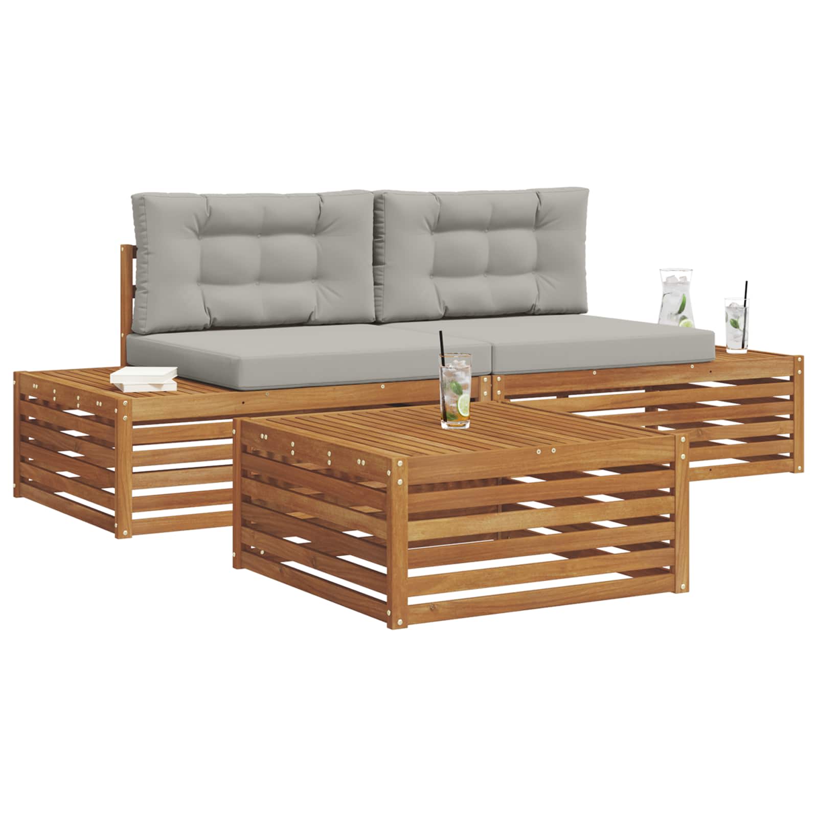 Thumbnail - vidaXL Outdoor-Sofagarnitur mit Kissen 3 Stück Natürlich und Hellgrau