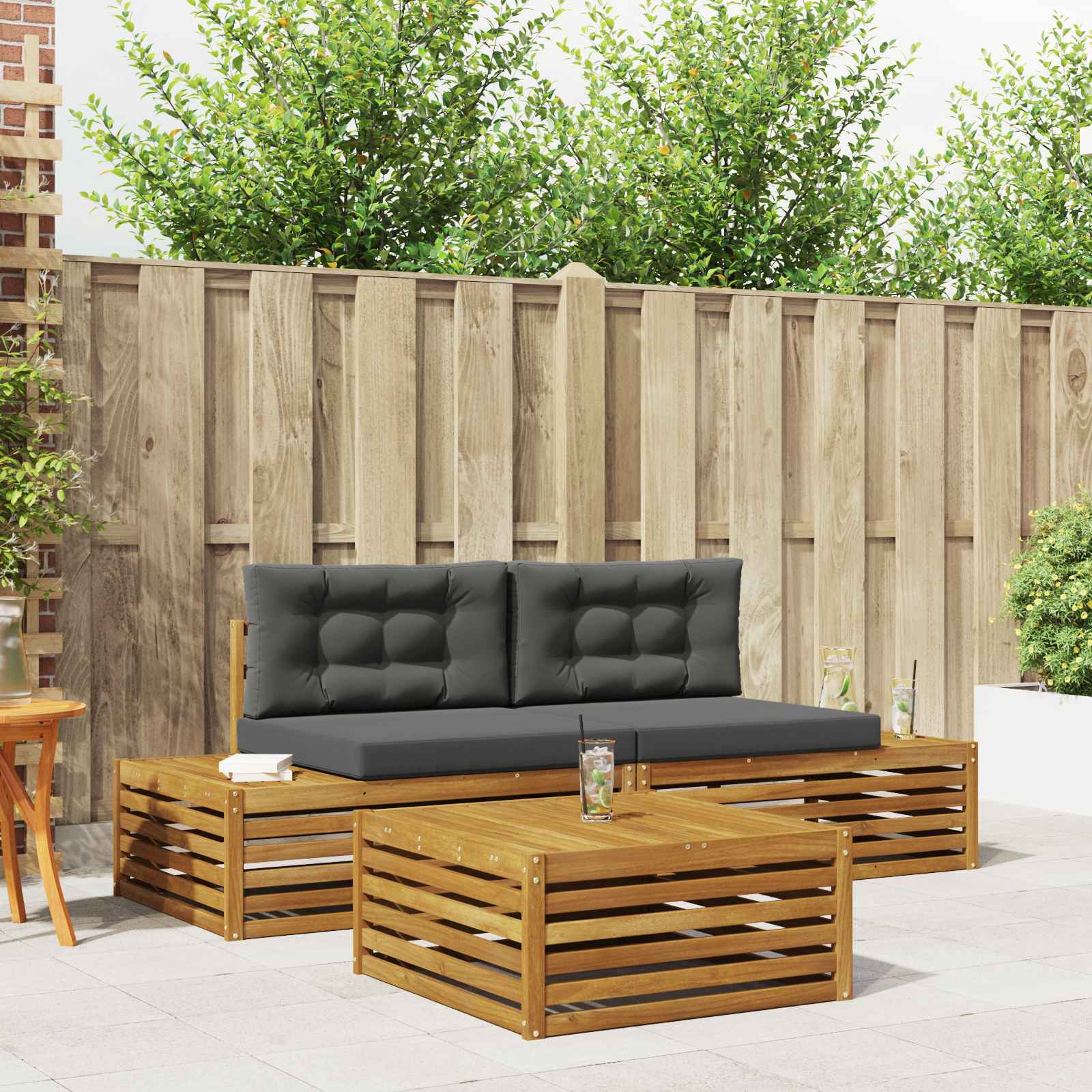 vidaXL Outdoor-Sofagarnitur mit Kissen 3 Stück Natur und Anthrazit