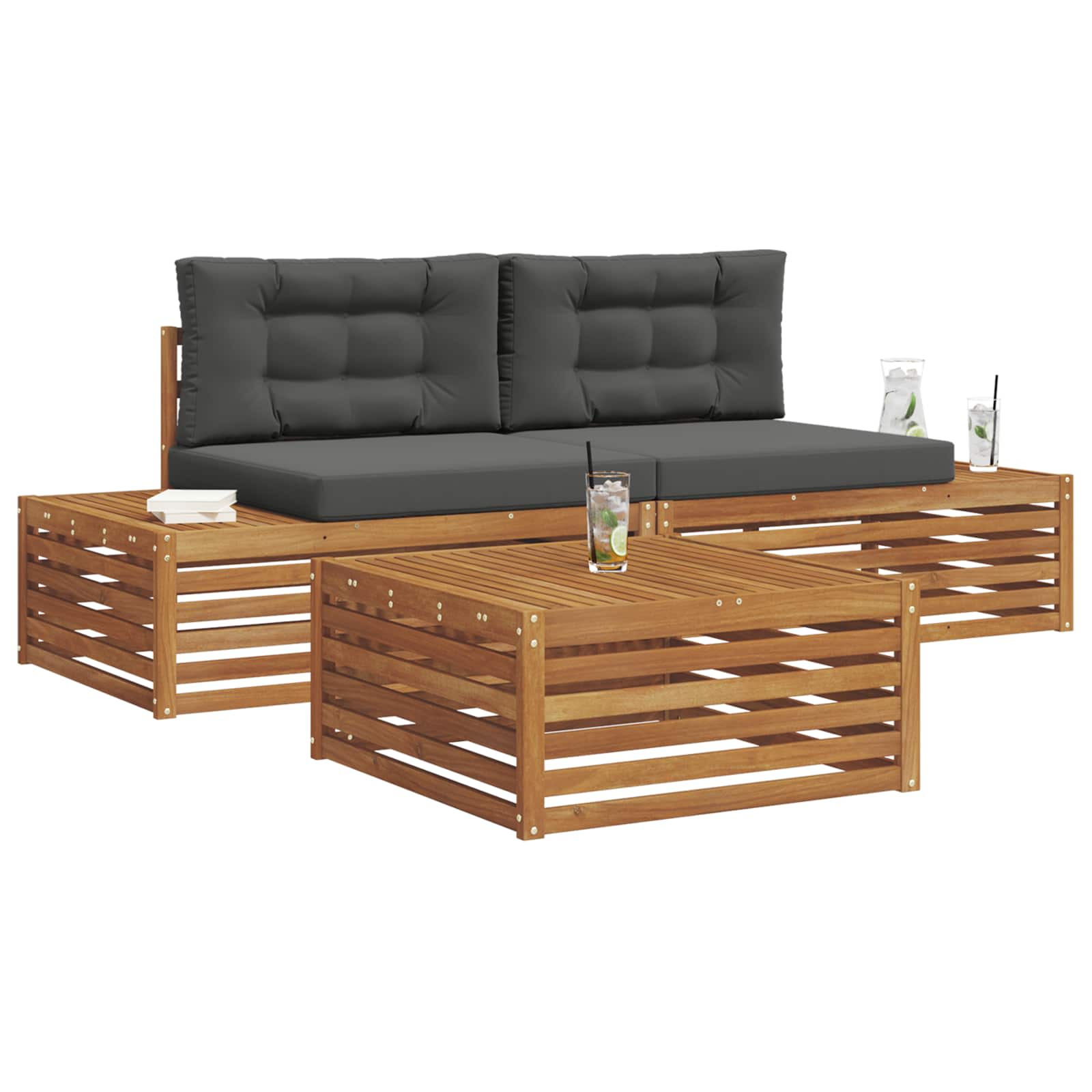 Thumbnail - vidaXL Outdoor-Sofagarnitur mit Kissen 3 Stück Natur und Anthrazit