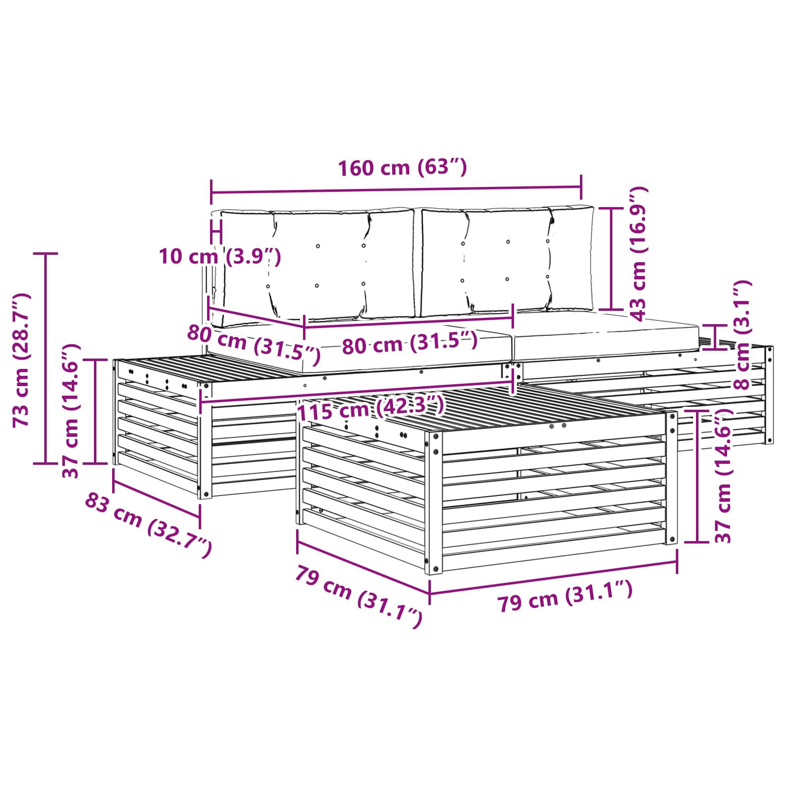 Zunanja garnitura za sedenje z blazino 3 Kos Naravna in bež - slika 9