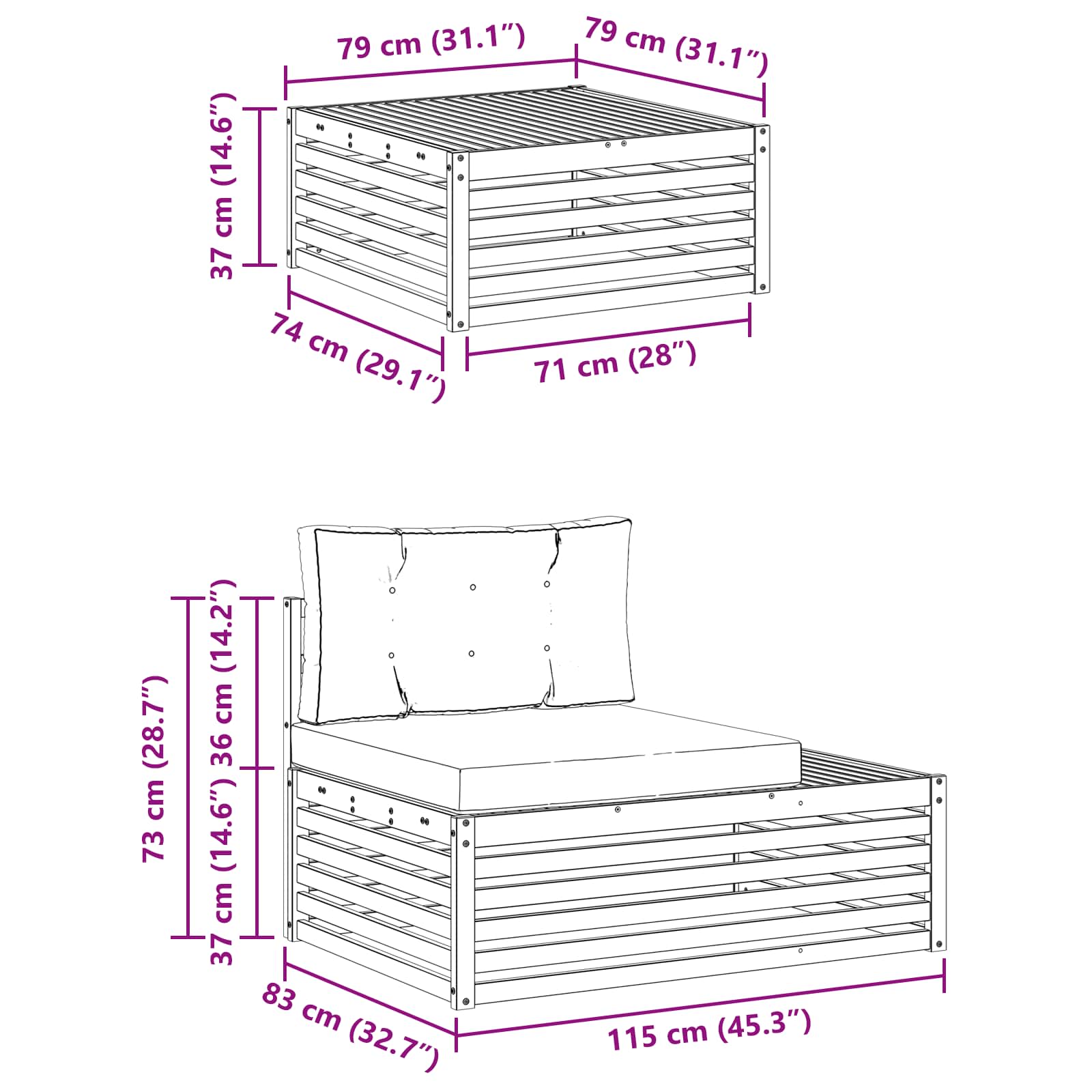 Zunanja garnitura za sedenje z blazino 3 Kos Naravna in bež - slika 10