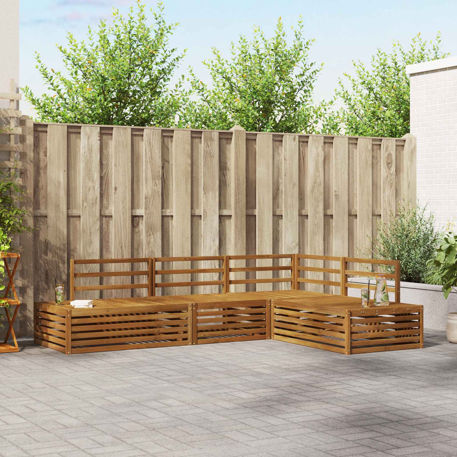 Buiten bankenset 4 Stuk Naturel Massief Acaciahout image 1