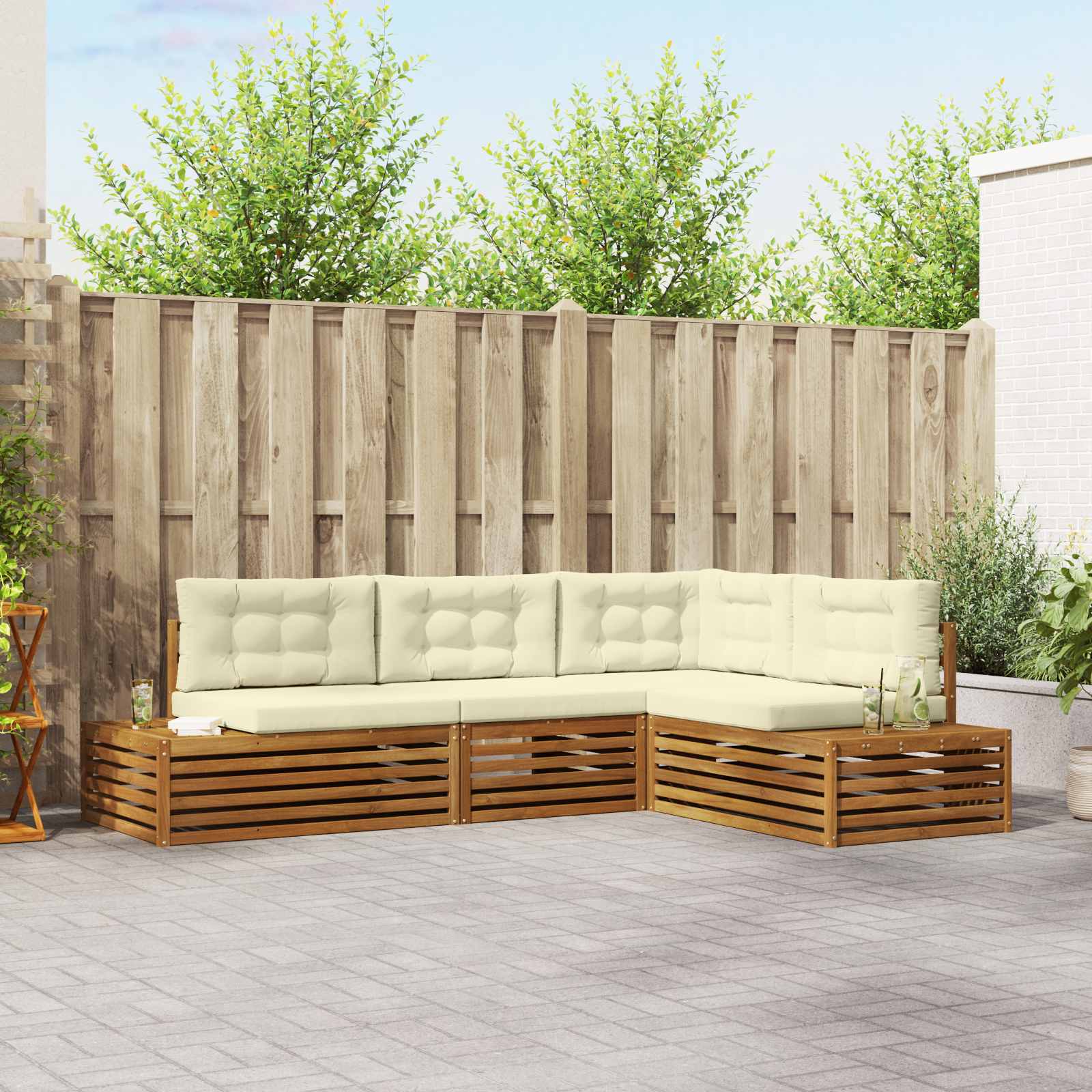 vidaXL Outdoor-Sofagarnitur mit Kissen 4 Stück Natur und Creme