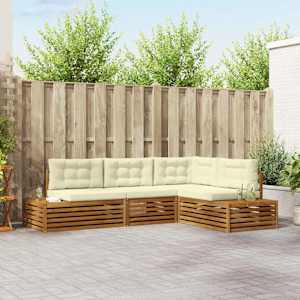 Zunanja garnitura za sedenje z blazino 4 Kos Naravna in smetana