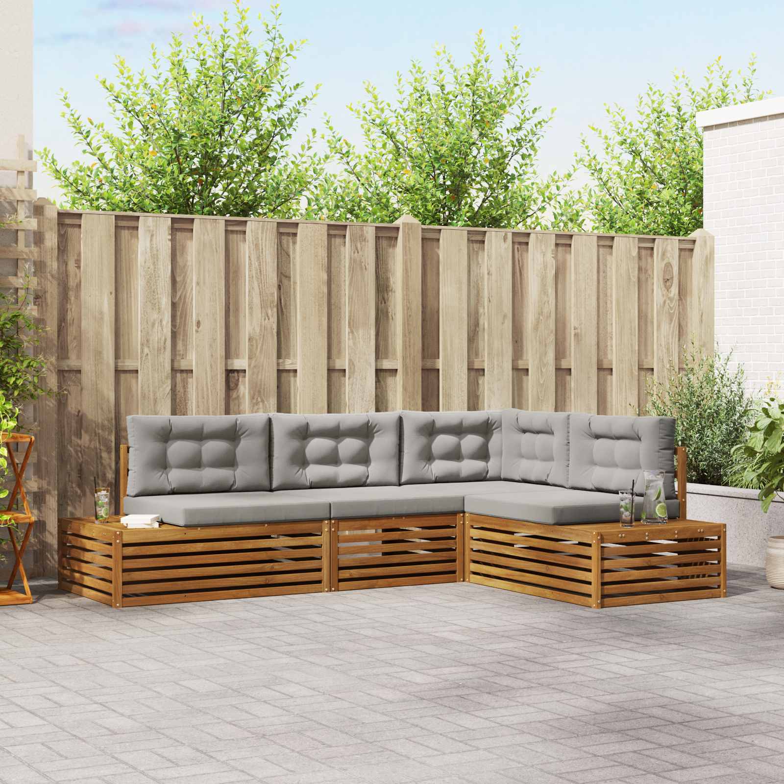 vidaXL Outdoor-Sofagarnitur mit Kissen 4 Stück Natürlich und Hellgrau