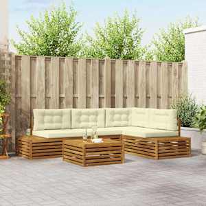 Zunanja garnitura za sedenje z blazino 5 Kos Naravna in smetana