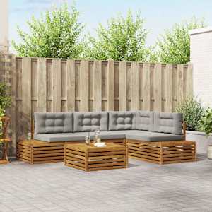 Zunanja garnitura za sedenje 5 Kos Naravna in svetlo siva