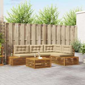 Zunanja garnitura za sedenje z blazino 5 Kos Naravna in bež
